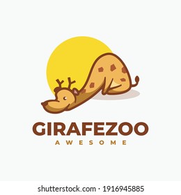 Vector Logo Illustration Giraffe Zoo Simple Mascot Style.