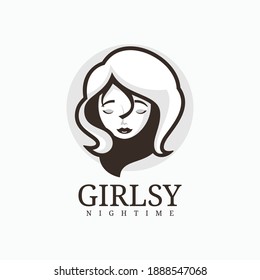 Vector Logo Illustration Girl Cartoon Cute Style.