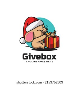 Vector Logo Illustration Give Box Mascot Cartoon Style.