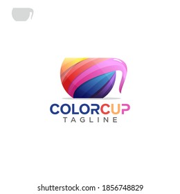 Vector Logo Illustration Glass Cup Gradient Colorful Style.