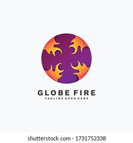 Vector Logo Illustration Globe Fire Gradient Colorful Style