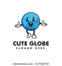 Vector Logo Illustration Globe Mascot Cartoon Style.