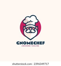 Vector Logo Illustration Gnome Chef Mascot Cartoon Style.