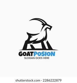 Vector Logo Illustration Goat Line Art Style.
