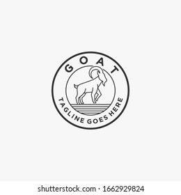 Vector Logo Illustration Goat Pose Vintage Badge Style.