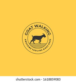 Vector Logo Illustration Goat Walking Vintage Badge