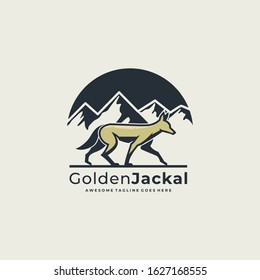 Vector Logo Illustration Golden jackal With Mountain Emblem