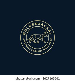 Vector Logo Illustration Golden jackal Walking Vintage Badge