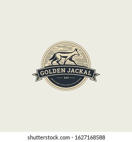 Vector Logo Illustration Golden jackal Walking Vintage Badge