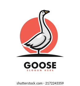 Vector Logo Illustration Goose Simple Mascot Style.