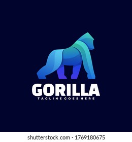 Vector Logo Illustration Gorilla Gradient Colorful Style.