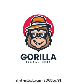 Vector Logo Illustration Gorilla Mascot Cartoon Style.