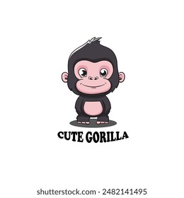 Vector Logo Illustration gorilla Mascot Cartoon Style.