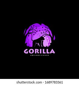 Vector Logo Illustration Gorilla Night Silhouette Style.