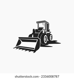 Vector logo illustration of grader vehicle, a type of construction heavy equipment by yuemartic