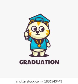 Vector Logo Illustration Graduation Mascot Cartoon Style.