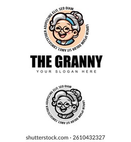 Vector Logo Illustration Granny Cartoon Style