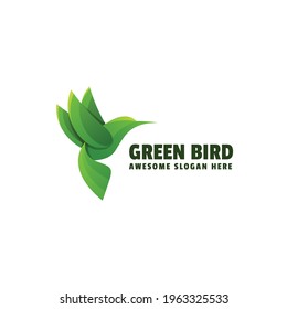 Vector Logo Illustration Green Bird Gradient Colorful Style.