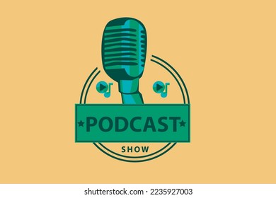 vector logo illustration green collor clasic style for show and business podcast