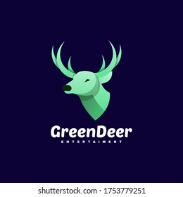 Vector Logo Illustration Green Deer Gradient Colorful Style.