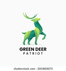 Vector Logo Illustration Green Deer Gradient Colorful Style.