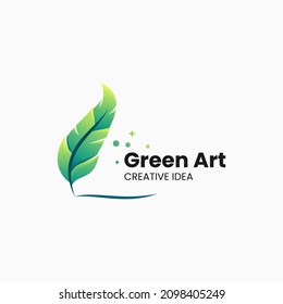 Vector Logo Illustration Green Feather Gradient Colorful Style.