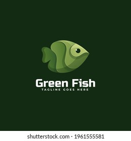 Vector Logo Illustration Green Fish Gradient Colorful Style.