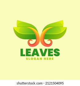 Vector Logo Illustration Green Leaf Gradient Colorful Style.