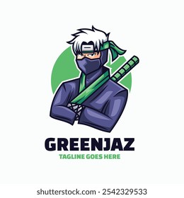 Ilustração de logotipo de vetor Estilo de Desenho Animado Ninja Verde