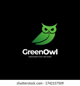 Vector Logo Illustration Green Owl Gradient Colorful Style.