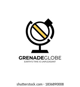 Vector Logo Illustration Grenade Globe Line Art Style.
