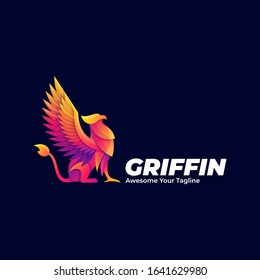 Vector Logo Illustration Griffin Mythology Pose Gradient Colorful