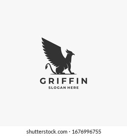 Vector Logo Illustration Griffin Silhouette Style.