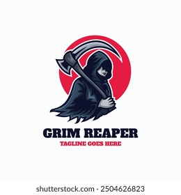 Vector Logo Illustration Grim Reaper Simple Mascot Style.