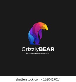 Vector Logo Illustration Grizzly Bear Gradient Colorful