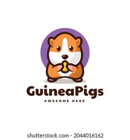 Vector Logo Illustration Guinea Pig Mascot Cartoon Style.