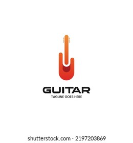 Vector Logo Illustration Guitar Colorful Style.