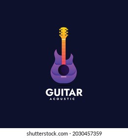 Vector Logo Illustration Guitar Gradient Colorful Style.