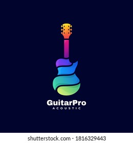 Vector Logo Illustration Guitar Pro Gradient Colorful Style.