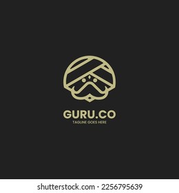 Vector Logo Illustration Guru Line Art Style.