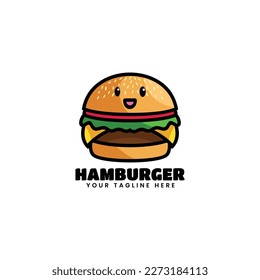 Vector Logo Illustration Hamburger Mascot Cartoon Style.