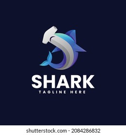 Vector Logo Illustration Hammerhead Shark Gradient Colorful Style.