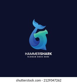 Vector Logo Illustration Hammerhead Shark Gradient Colorful Style.