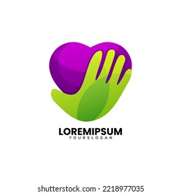 Vector logo illustration hand and love  gradient colorful style
