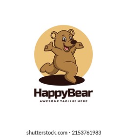 Vector Logo Illustration Happy Bear Simple Mascot Style.