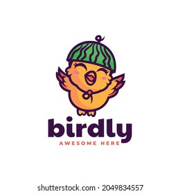 Vector Logo Illustration Happy Bird Mascot Cartoon Style.
