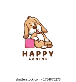 Vector Logo Illustration Happy Dog Cute Cartoon.