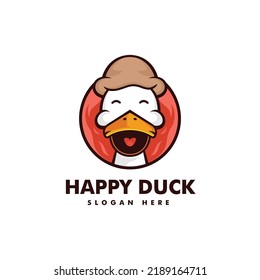 Ilustración con el logotipo del vector Estilo de la caricatura de la mascota del pato feliz.