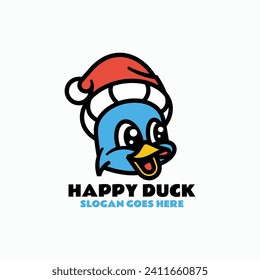 Vector Logo Illustration Happy Duck Mascot Cartoon Style