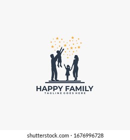 Vector Logo Illustration Happy Family Silhouette Style.